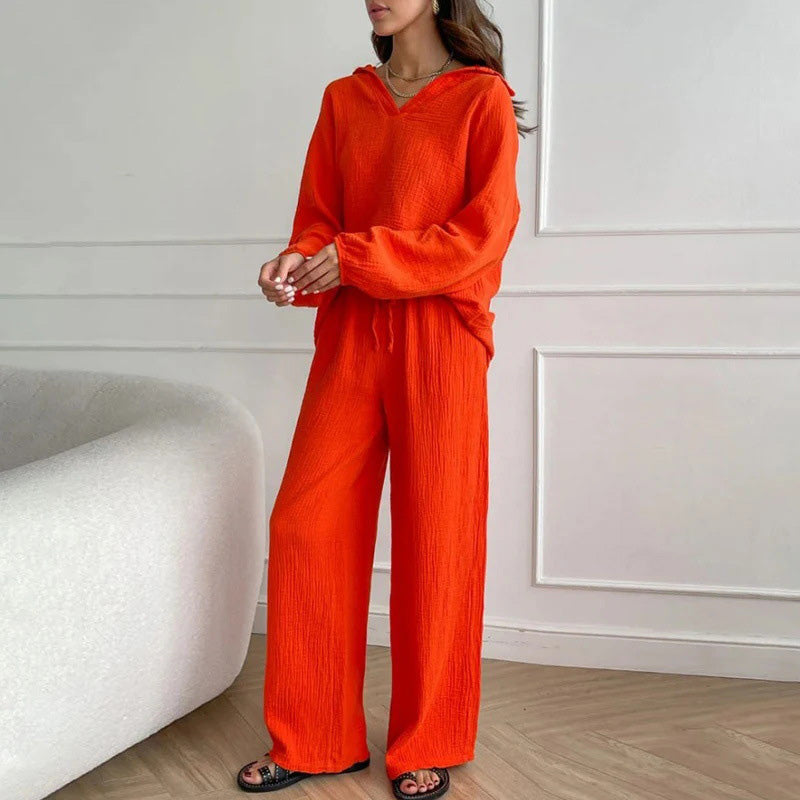 ✨Hot Sale 54% OFF✨Solid Colours 2 Piece Casual Set - V-Neck Top and Wide Leg Trousers-4