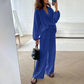 ✨Hot Sale 54% OFF✨Solid Colours 2 Piece Casual Set - V-Neck Top and Wide Leg Trousers-12