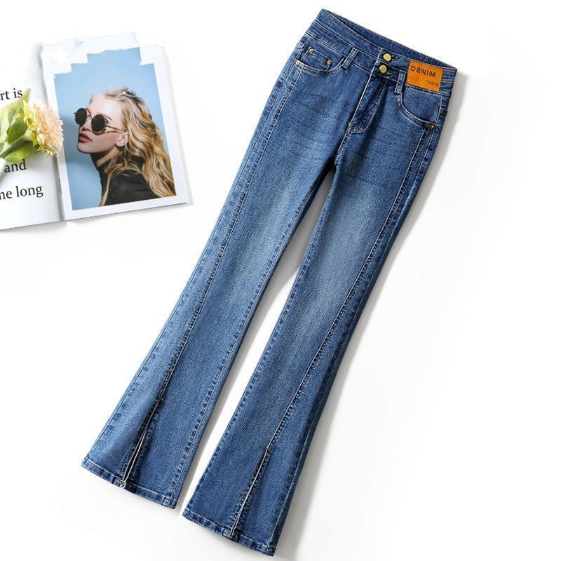 ✨New Arrival✨High-Waisted Flared Denim Jeans with Split Hem-3
