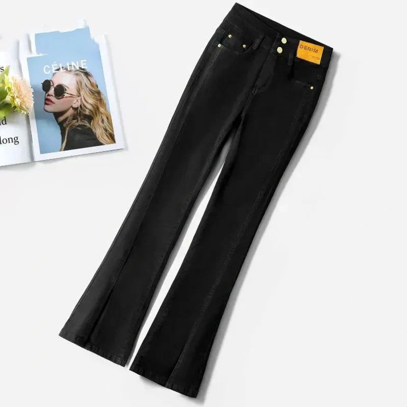 ✨New Arrival✨High-Waisted Flared Denim Jeans with Split Hem-2