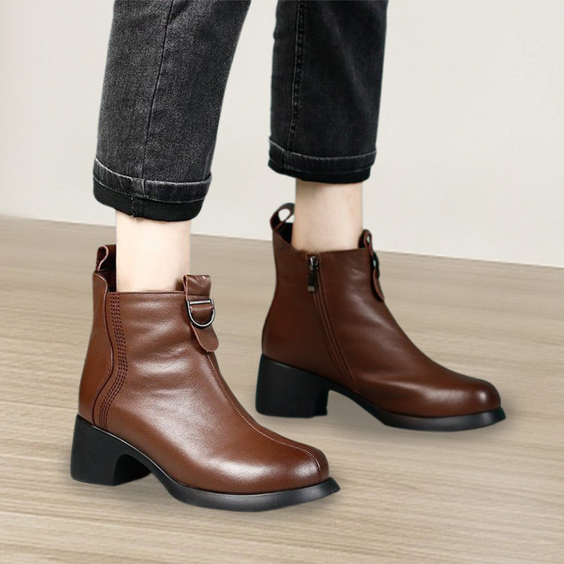🌷Limited Time 54% OFF💞Retro Round Toe Chunky Block Heel Ankle Boots-3