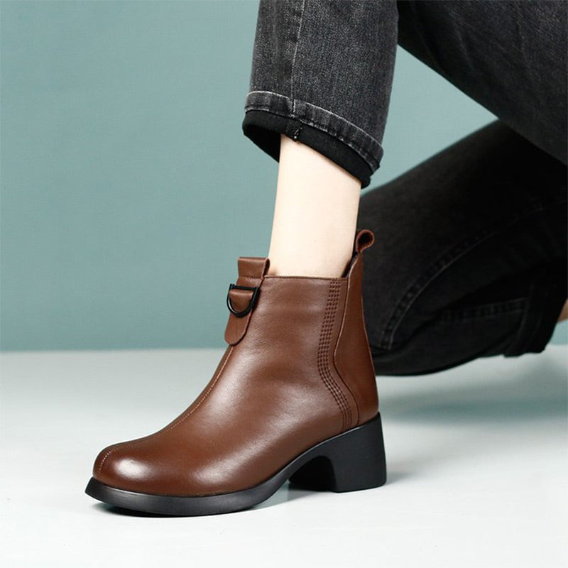 🌷Limited Time 54% OFF💞Retro Round Toe Chunky Block Heel Ankle Boots-2