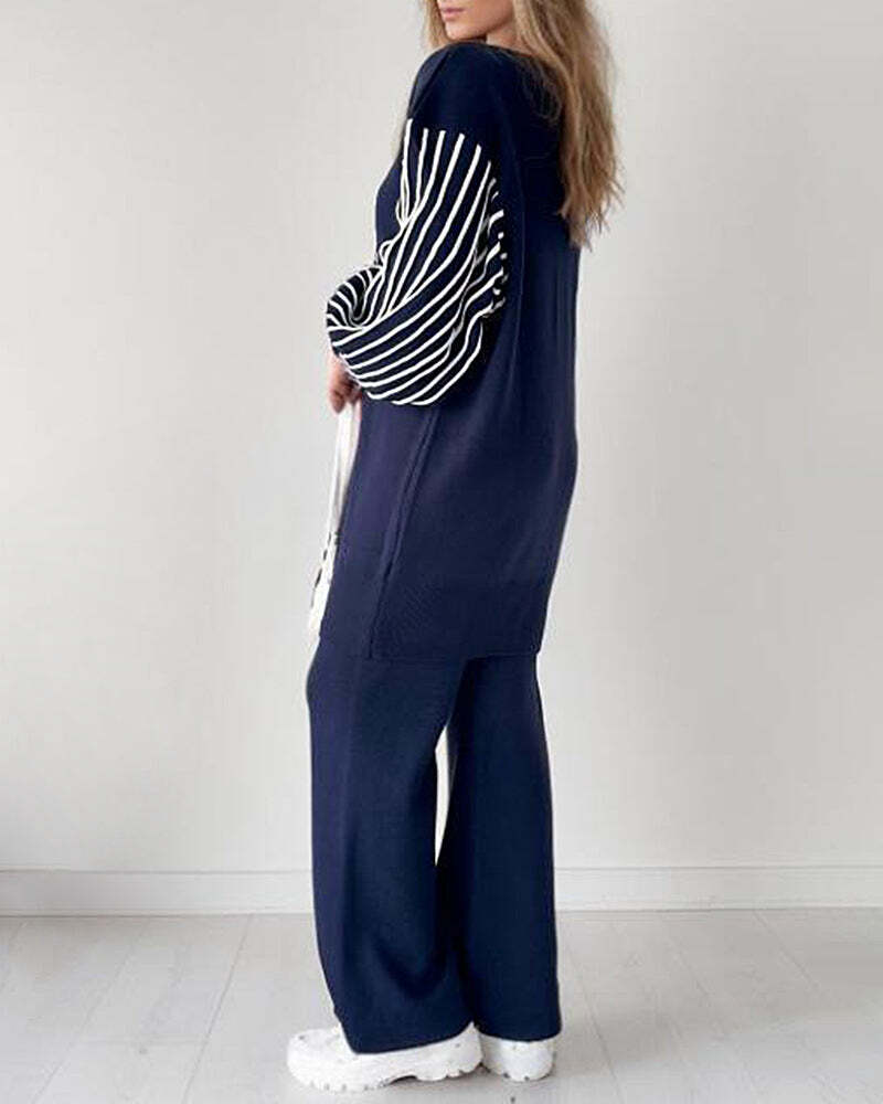 🌷Limited Time 43% OFF💞Balloon Sleeve Striped Knitwear Cardigan & Pants Two-piece Set-3