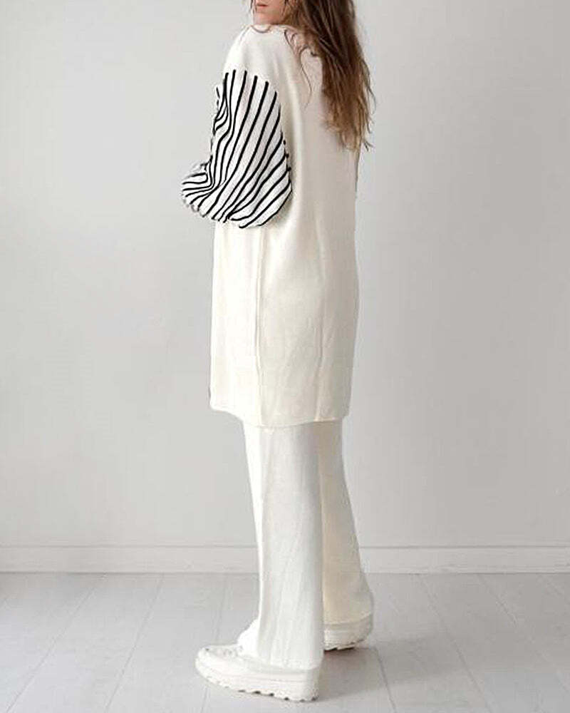 🌷Limited Time 43% OFF💞Balloon Sleeve Striped Knitwear Cardigan & Pants Two-piece Set-5