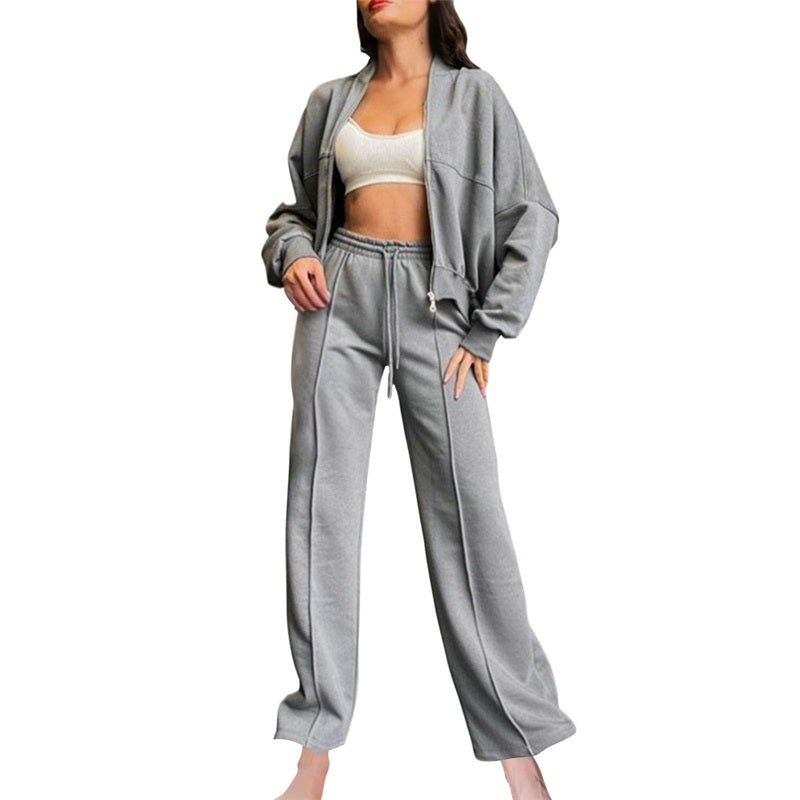 🍂Autumn discount 55%🍂Women's Long Sleeve Zip Coat Drawstring Sweatpants 2-Piece Sets-3