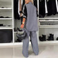 ✨New Arrival✨Women’s Casual Patchwork Double-breasted Notched Lapel Blazer and Wide-leg Pants Set-3