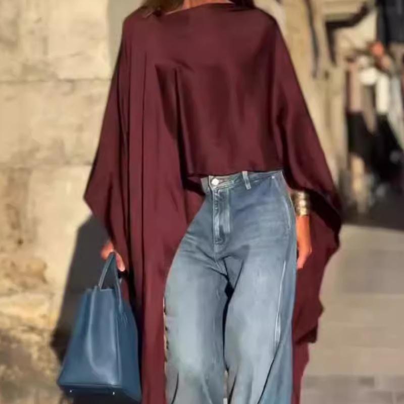 🍁Autumn Sale🍁Loose-Fitting Long Sleeve Top with Irregular Hem-1