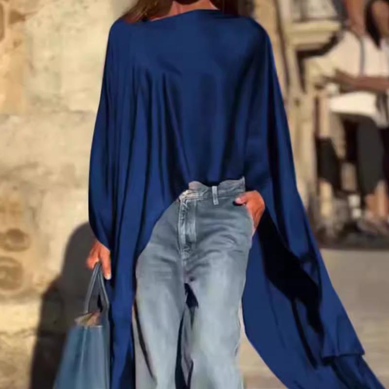 🍁Autumn Sale🍁Loose-Fitting Long Sleeve Top with Irregular Hem-4