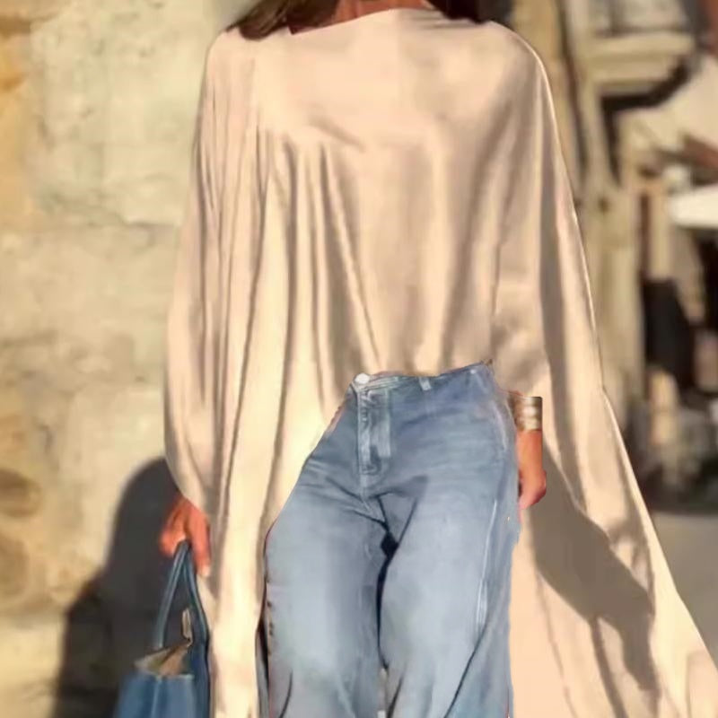 🍁Autumn Sale🍁Loose-Fitting Long Sleeve Top with Irregular Hem-6