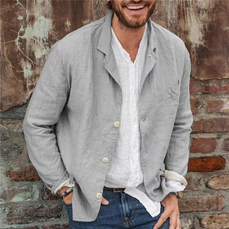 Men's Cotton Linen Loose Casual Coat-1