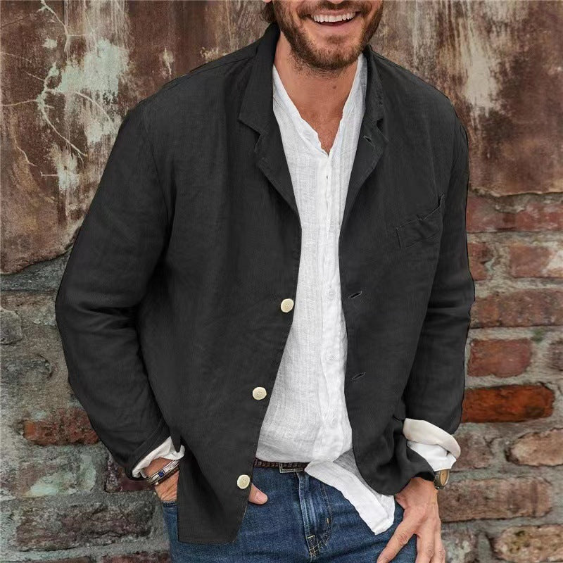 Men's Cotton Linen Loose Casual Coat-4