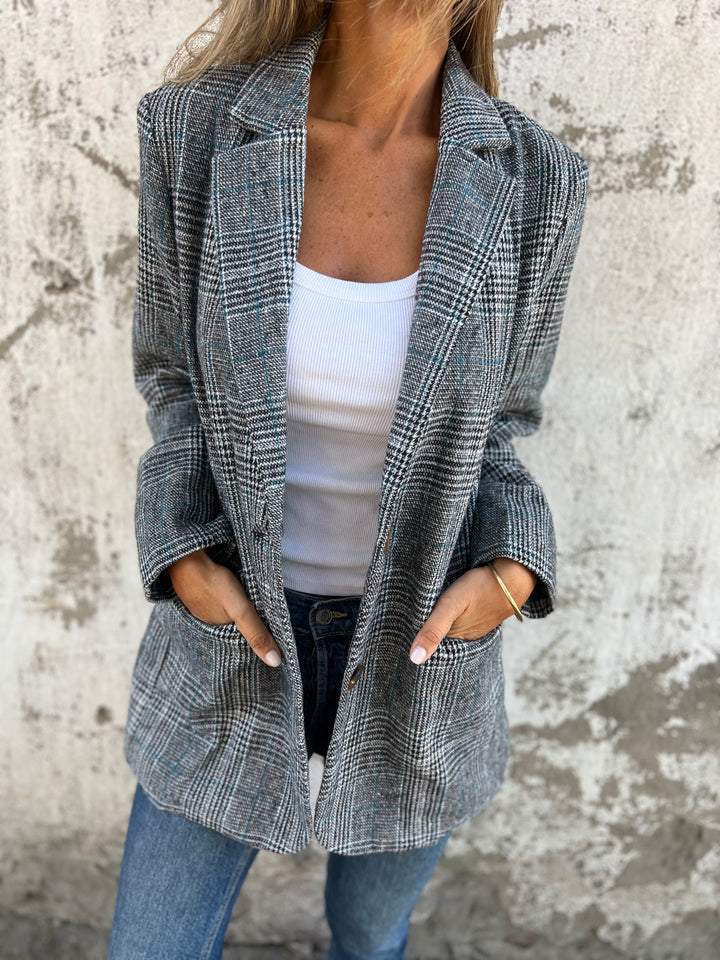🔥Fall Lapel Collar Slim Button Plaid Small Suit For Women-2