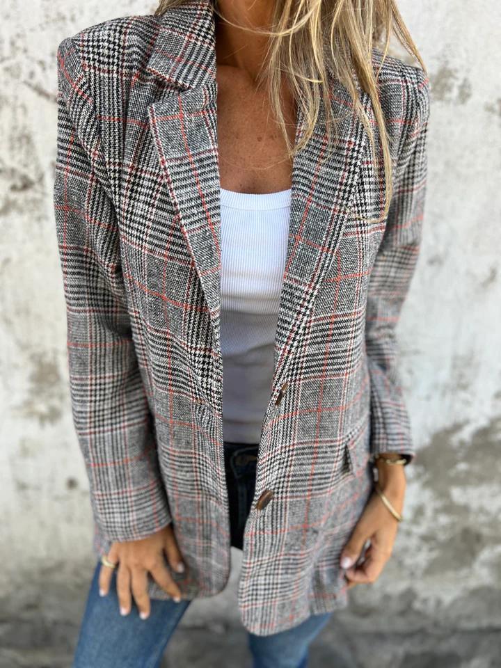 🔥Fall Lapel Collar Slim Button Plaid Small Suit For Women-4