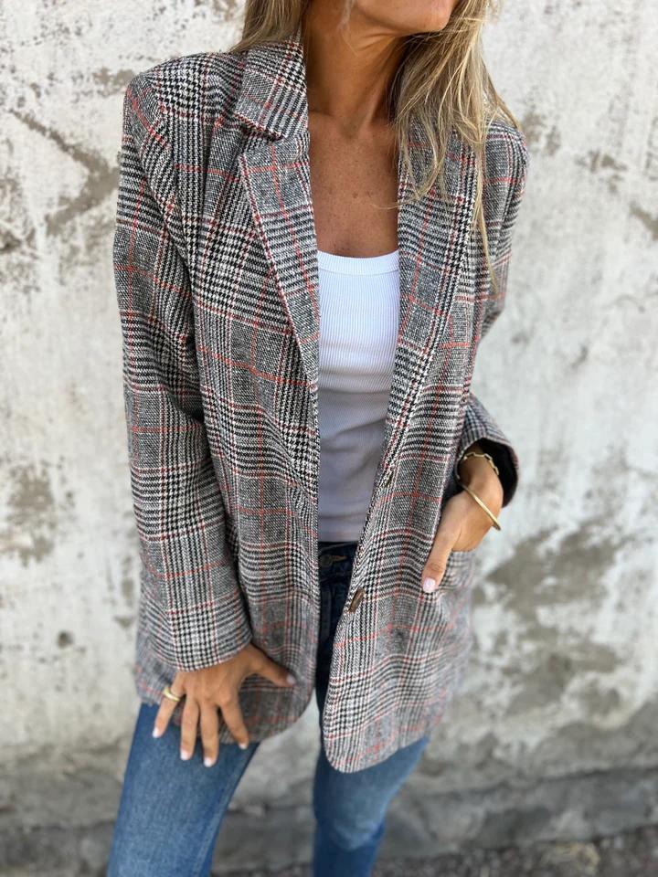 🔥Fall Lapel Collar Slim Button Plaid Small Suit For Women-3