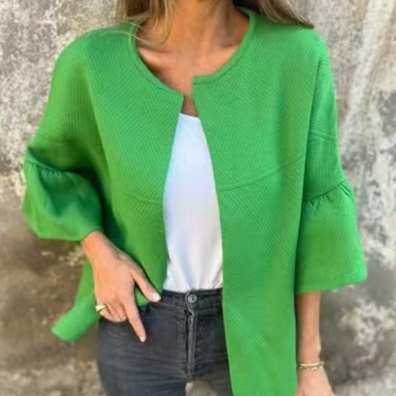 🌷Limited Time 51% OFF💞Women's Round Neck Flare Sleeve Short Jacket-2