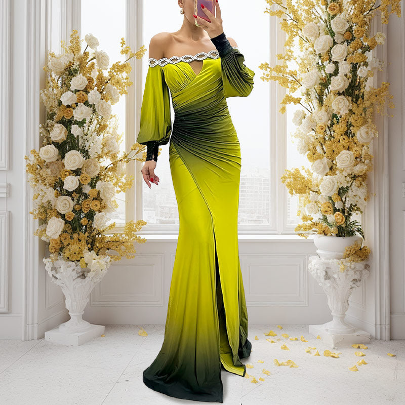 ✨New Arrival✨Women’s Gradient Off Shoulder Slit Long Dress-1