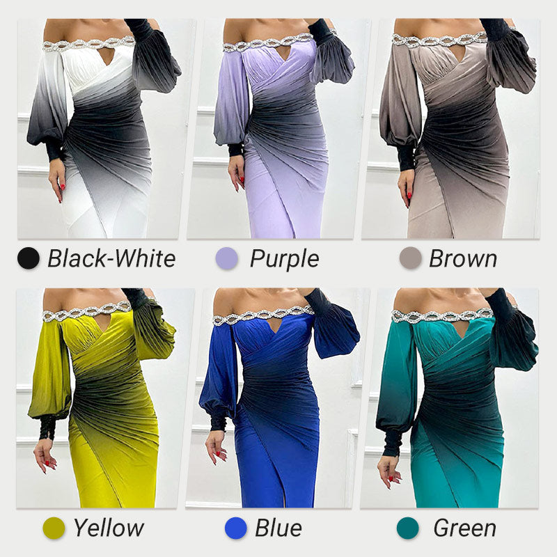 ✨New Arrival✨Women’s Gradient Off Shoulder Slit Long Dress-3