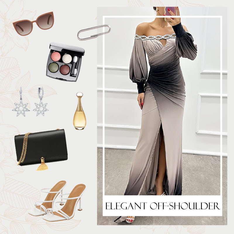 ✨New Arrival✨Women’s Gradient Off Shoulder Slit Long Dress-5