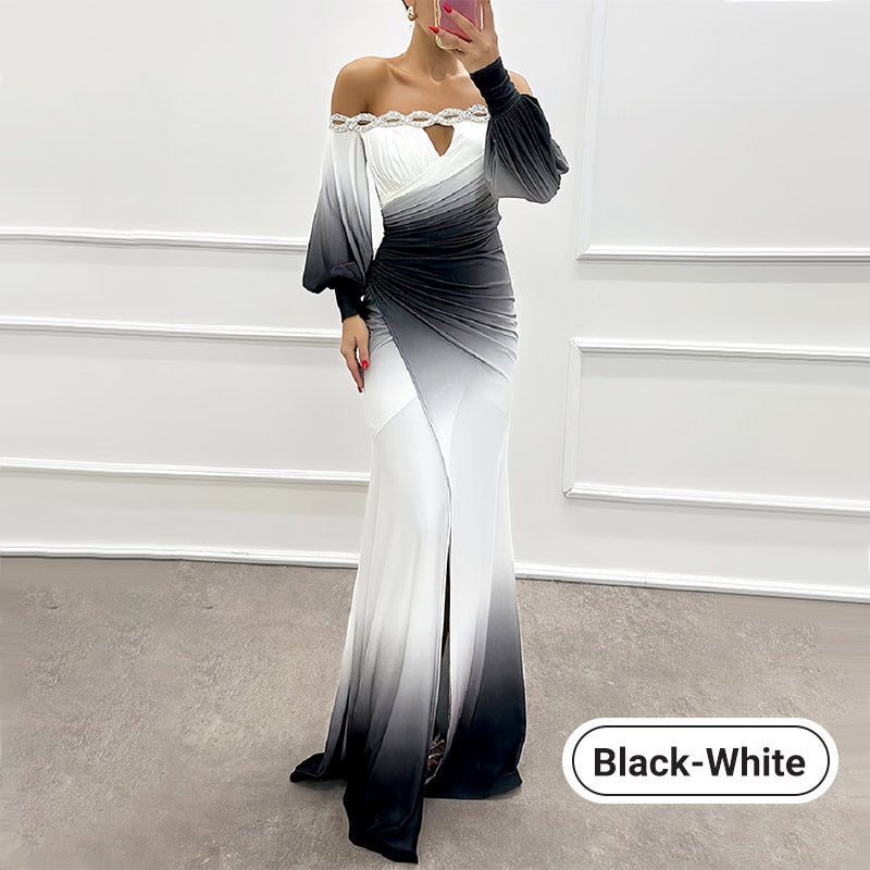 ✨New Arrival✨Women’s Gradient Off Shoulder Slit Long Dress-9