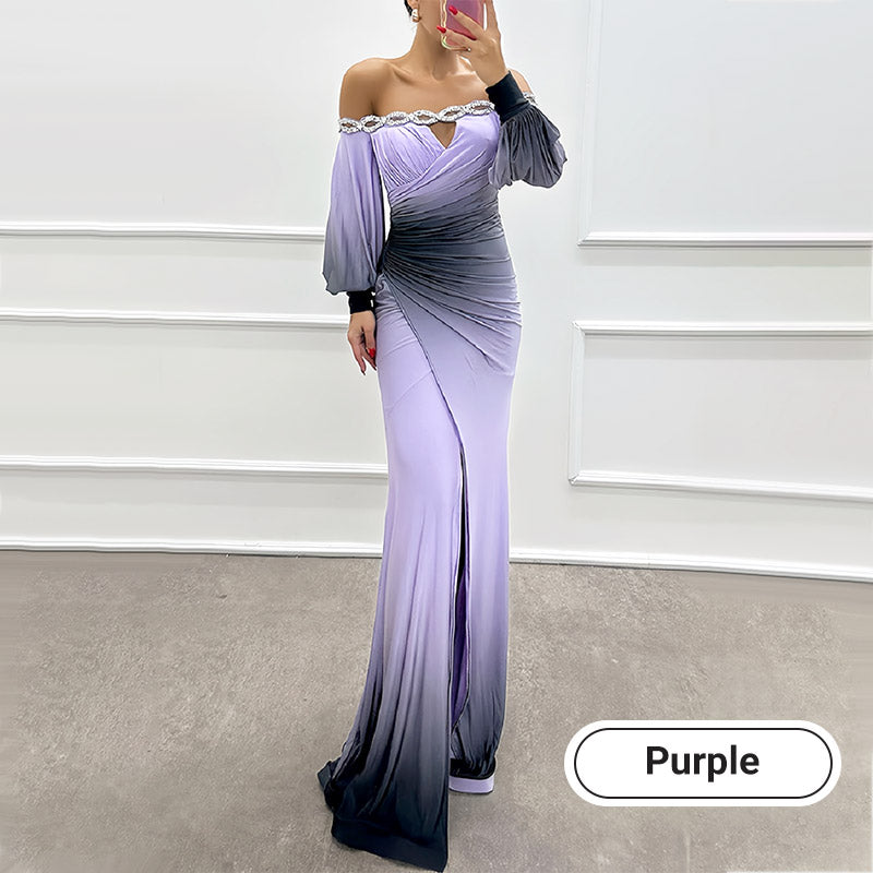 ✨New Arrival✨Women’s Gradient Off Shoulder Slit Long Dress-10