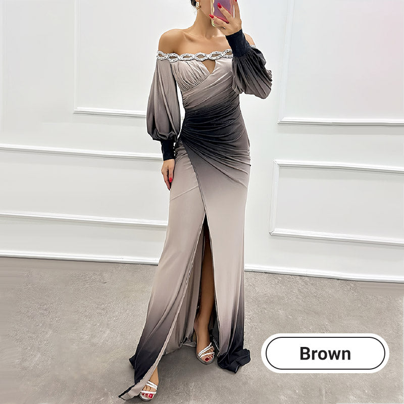 ✨New Arrival✨Women’s Gradient Off Shoulder Slit Long Dress-11