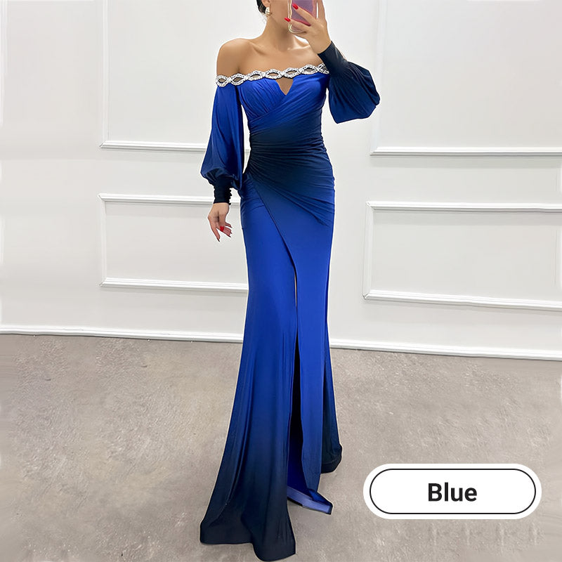 ✨New Arrival✨Women’s Gradient Off Shoulder Slit Long Dress-13