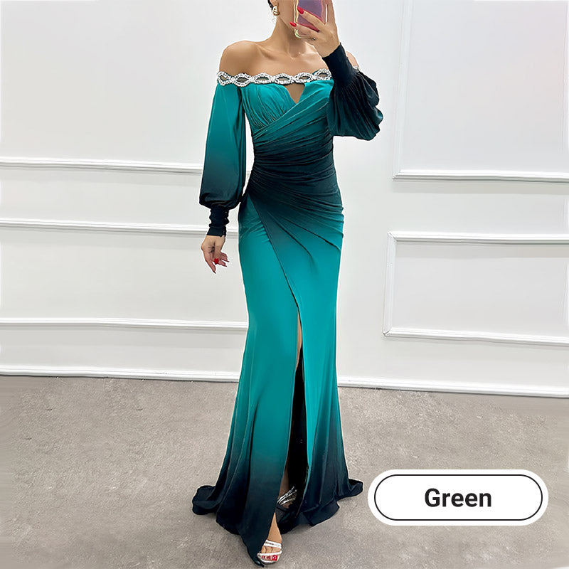 ✨New Arrival✨Women’s Gradient Off Shoulder Slit Long Dress-14