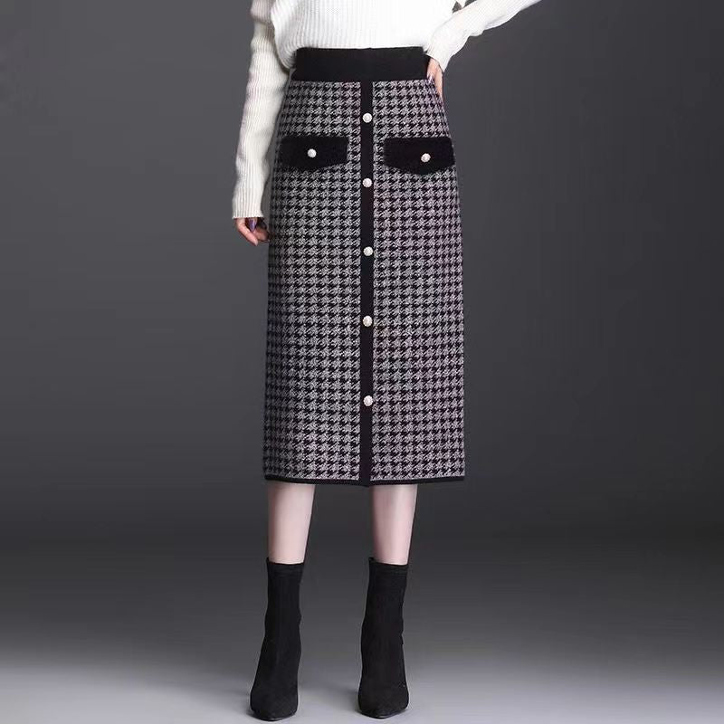 🍁Autumn New Releases🍁Plaid High-Waisted Midi Skirt With Front Buttons-1
