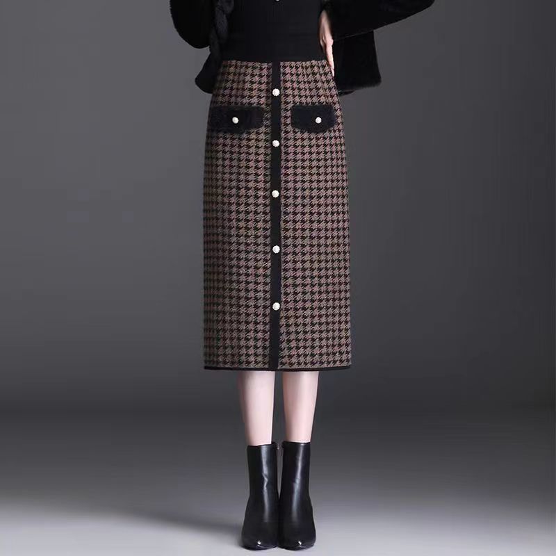 🍁Autumn New Releases🍁Plaid High-Waisted Midi Skirt With Front Buttons-3