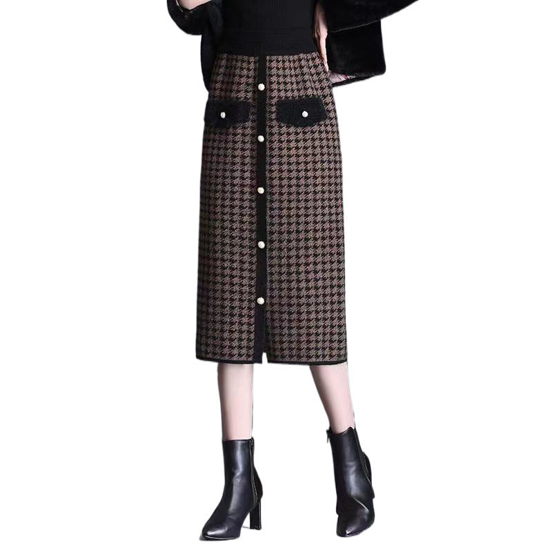 🍁Autumn New Releases🍁Plaid High-Waisted Midi Skirt With Front Buttons-2