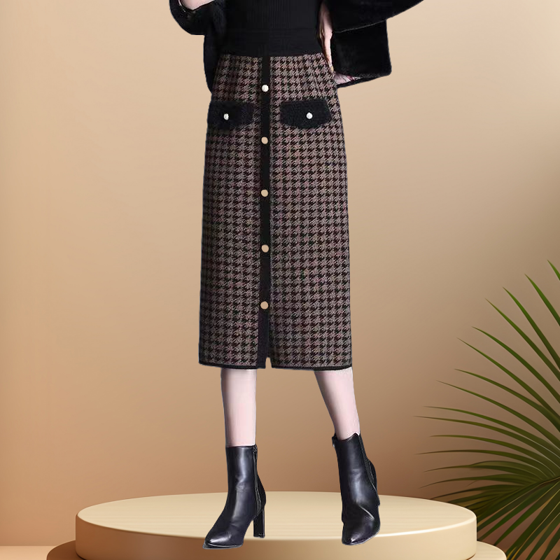 🍁Autumn New Releases🍁Plaid High-Waisted Midi Skirt With Front Buttons-5