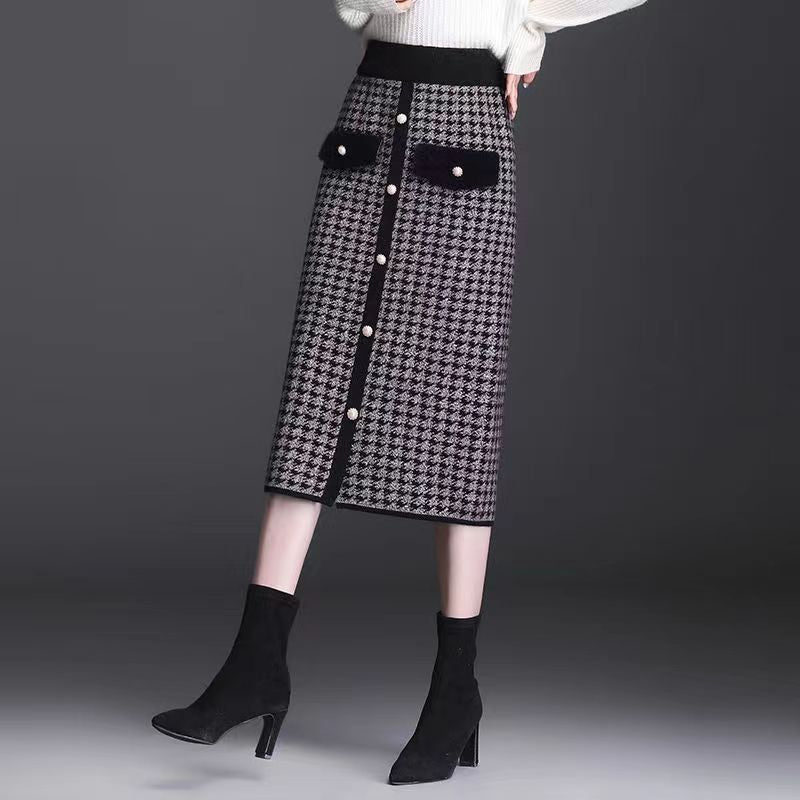 🍁Autumn New Releases🍁Plaid High-Waisted Midi Skirt With Front Buttons-7