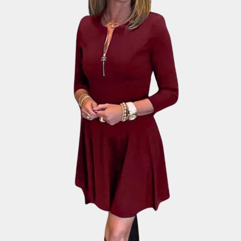 🍁New for autumn✨Women’s Elegant Half-zip Round Neck Dress in Solid Color-2