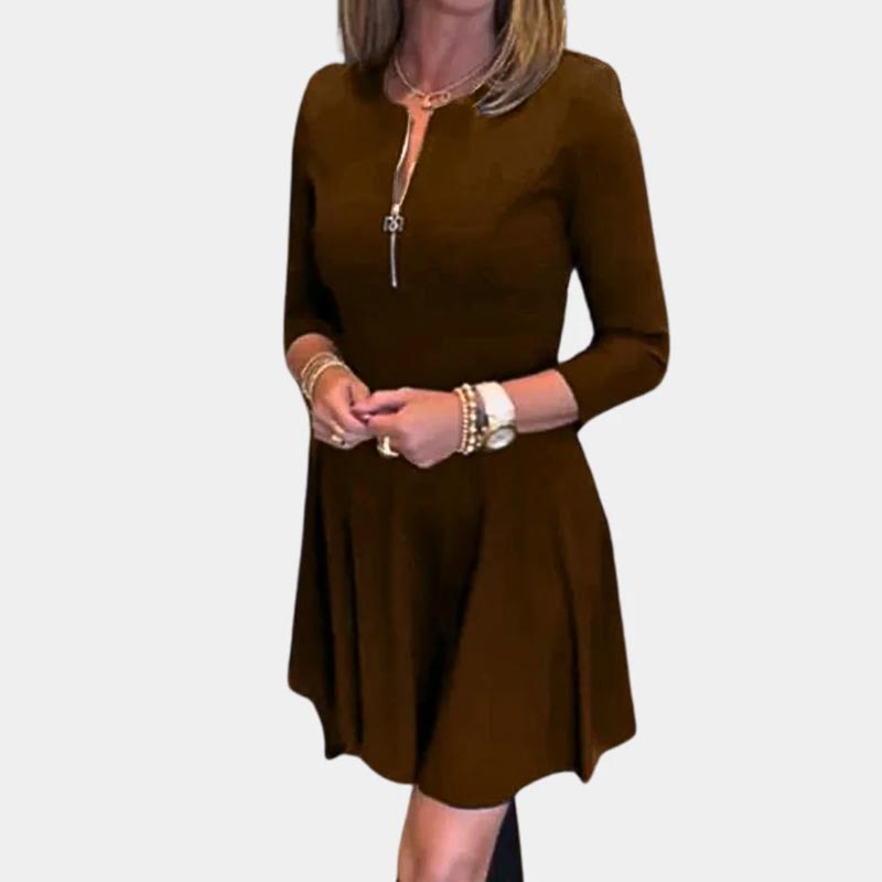 🍁New for autumn✨Women’s Elegant Half-zip Round Neck Dress in Solid Color-3