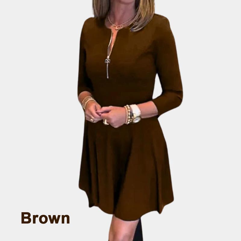 🍁New for autumn✨Women’s Elegant Half-zip Round Neck Dress in Solid Color-6