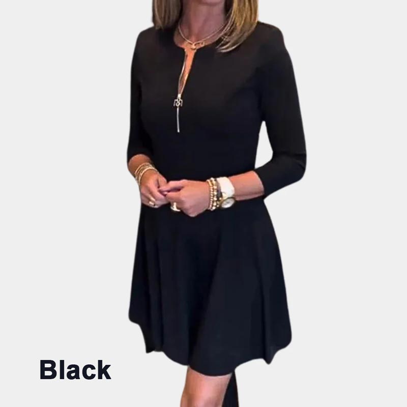 🍁New for autumn✨Women’s Elegant Half-zip Round Neck Dress in Solid Color-5