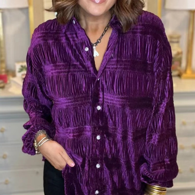 Women’s Trendy Casual Loose Fit Solid Color Blouse-3