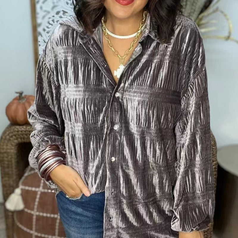 Women’s Trendy Casual Loose Fit Solid Color Blouse-4