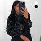 ✨New Arrival✨Gift Choice - Women's Tie Front Long Sleeve Sequin Short Jacket-1