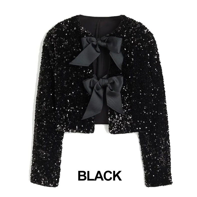 ✨New Arrival✨Gift Choice - Women's Tie Front Long Sleeve Sequin Short Jacket-9