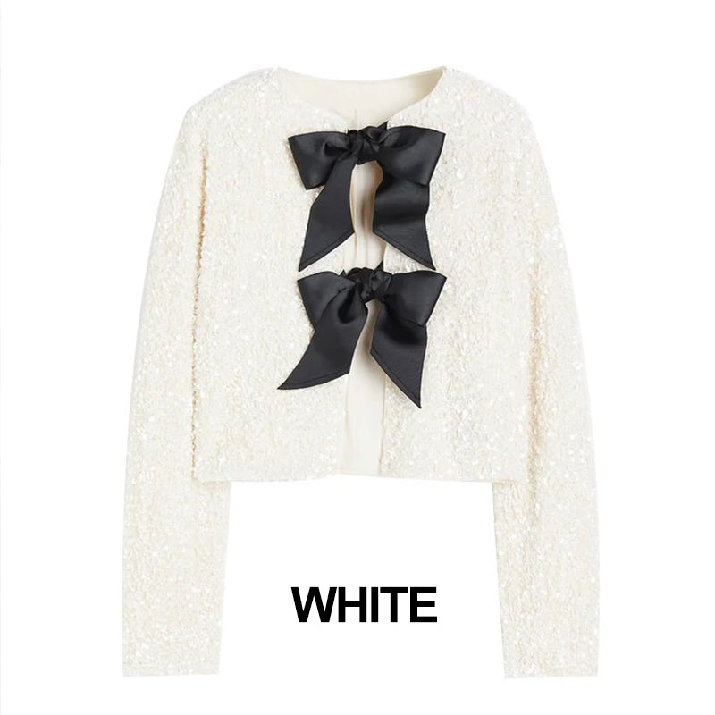 ✨New Arrival✨Gift Choice - Women's Tie Front Long Sleeve Sequin Short Jacket-10