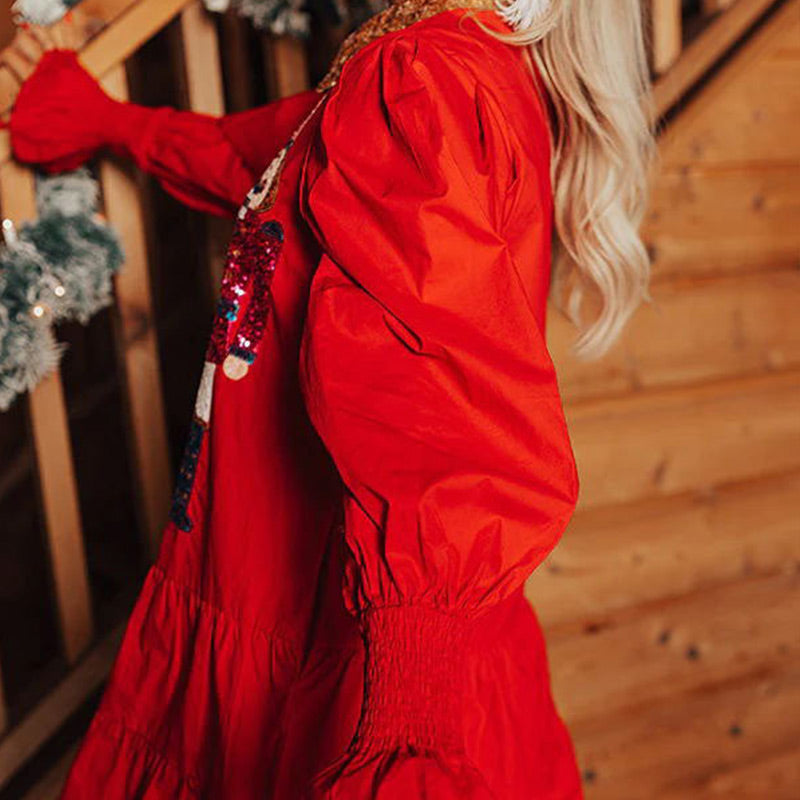 🔥HOT Sale🔥Nutcracker Sequined Button-Down Long Sleeve Mini Dress-3