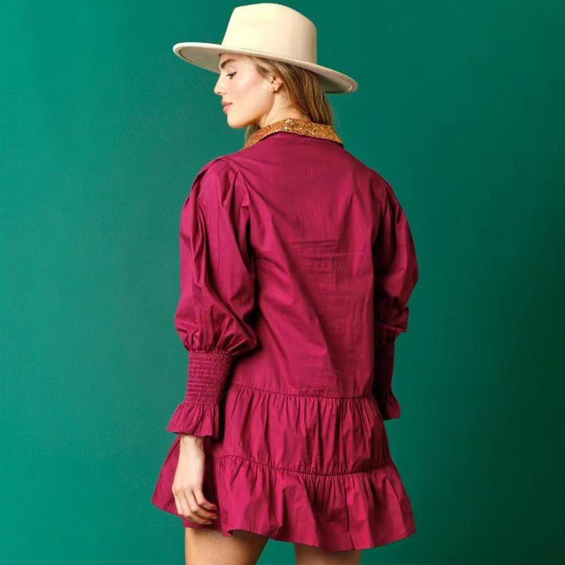 🔥HOT Sale🔥Nutcracker Sequined Button-Down Long Sleeve Mini Dress-16