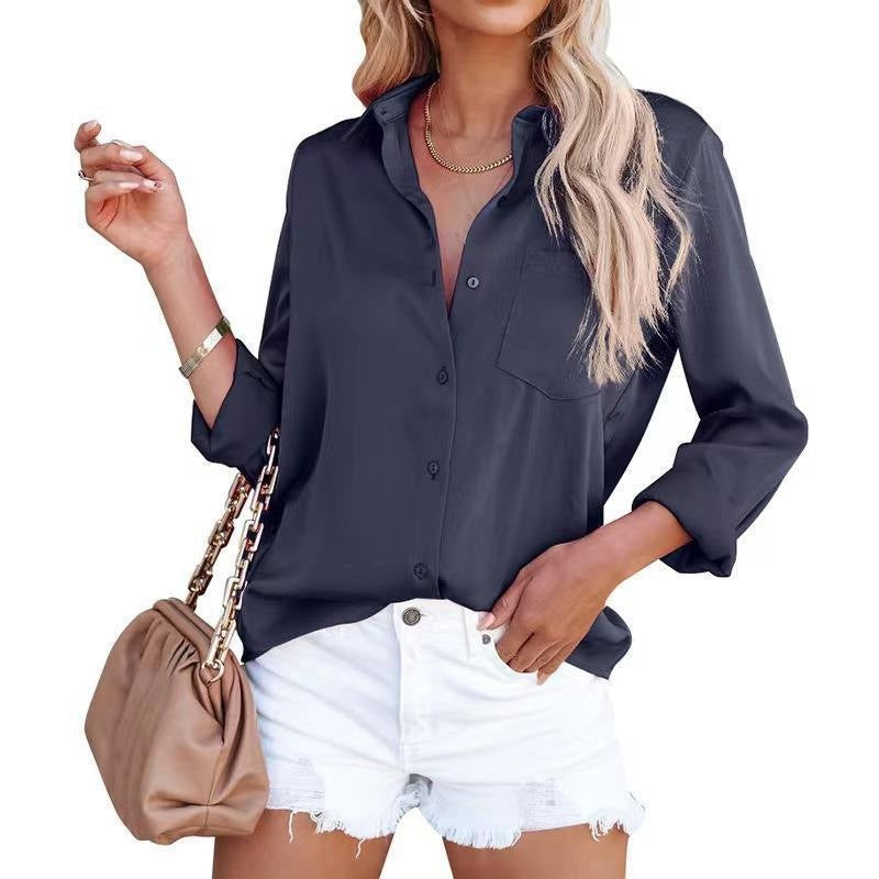 Women's Business Casual Lapel Long Sleeve Shirt-4