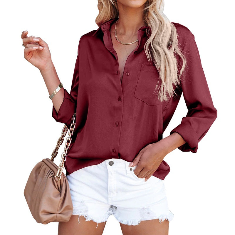 Women's Business Casual Lapel Long Sleeve Shirt-9