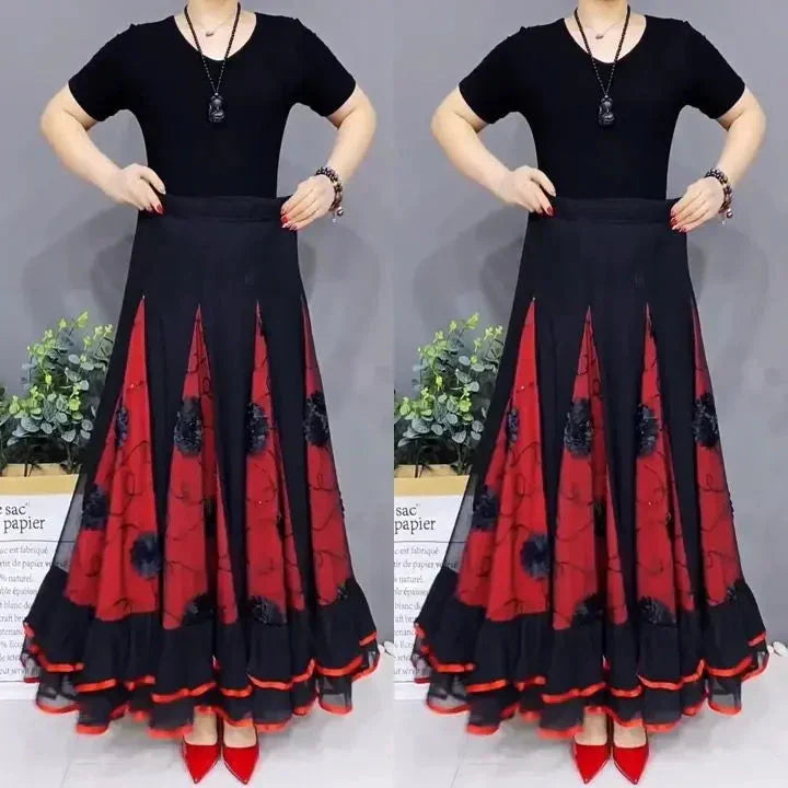 🌷🌹New Embroidered High Waist Long Puffy Dance Skirt-3