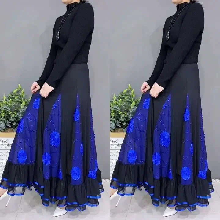 🌷🌹New Embroidered High Waist Long Puffy Dance Skirt-4