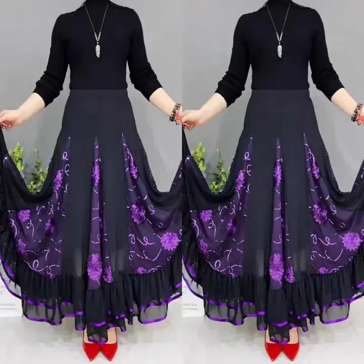 🌷🌹New Embroidered High Waist Long Puffy Dance Skirt-6