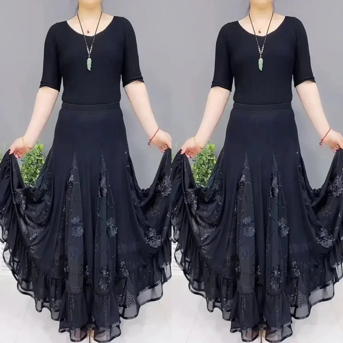 🌷🌹New Embroidered High Waist Long Puffy Dance Skirt-7