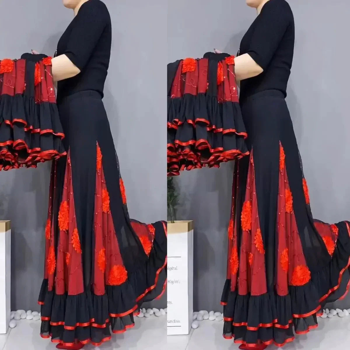 🌷🌹New Embroidered High Waist Long Puffy Dance Skirt-8